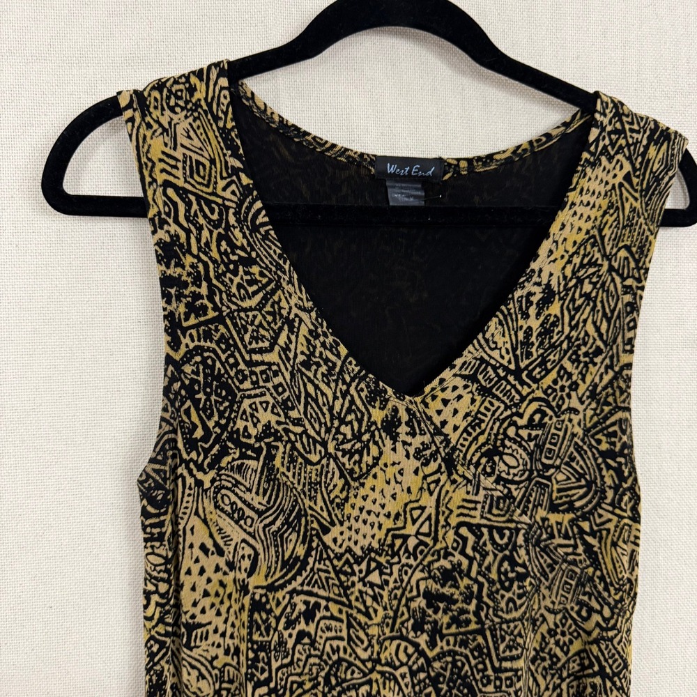 Vintage West End Womens Abstract V-Neck Tank Top Tan Black Sleeveless JS1U0885 M - Picture 2 of 6